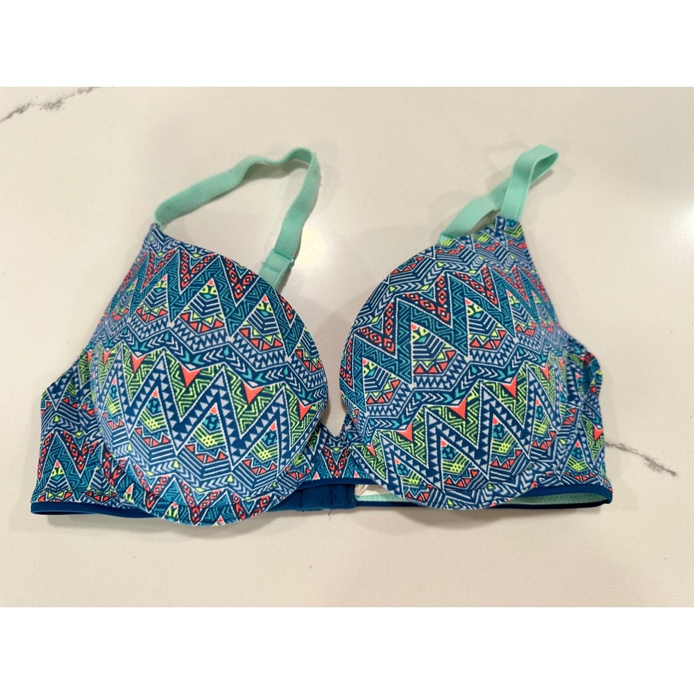 Victoria's Secret PINK Wear Everywhere Push‎ Up Bra 34B Blue Geometric Tribal